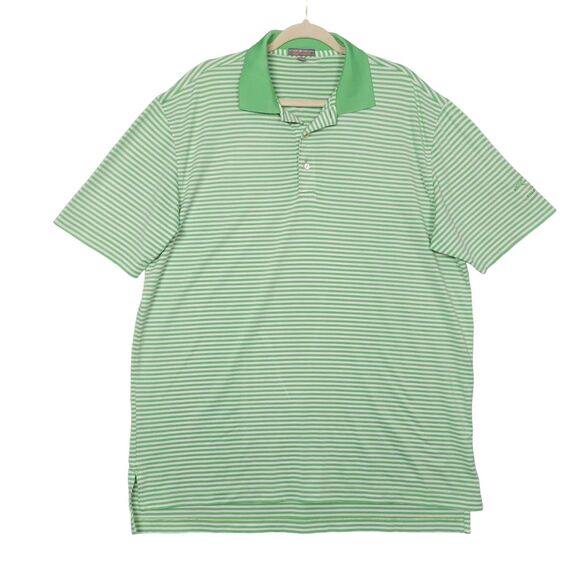 PETER MILLAR Summer Comfort Green Striped Short Sleeve Polo Shirt SIZE LARGE - Picture 2 of 14